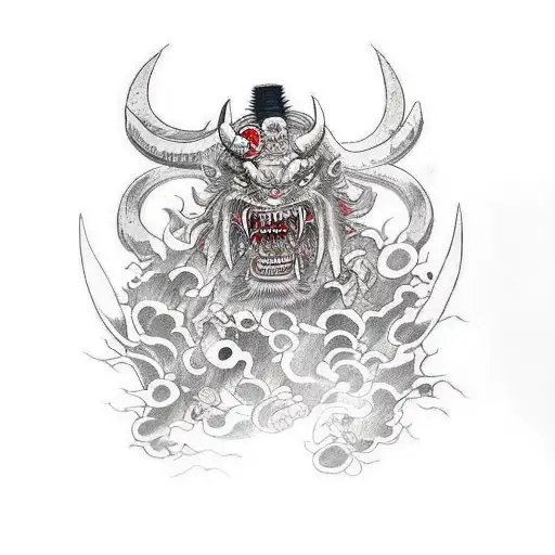 A Dead Samurai Fighting A Demon Oni