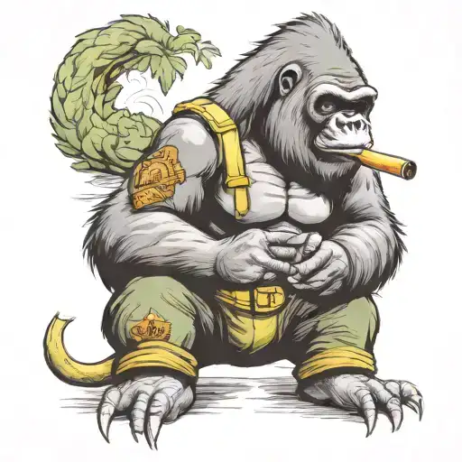 Gorilla In Army Gear Smoking Cigar