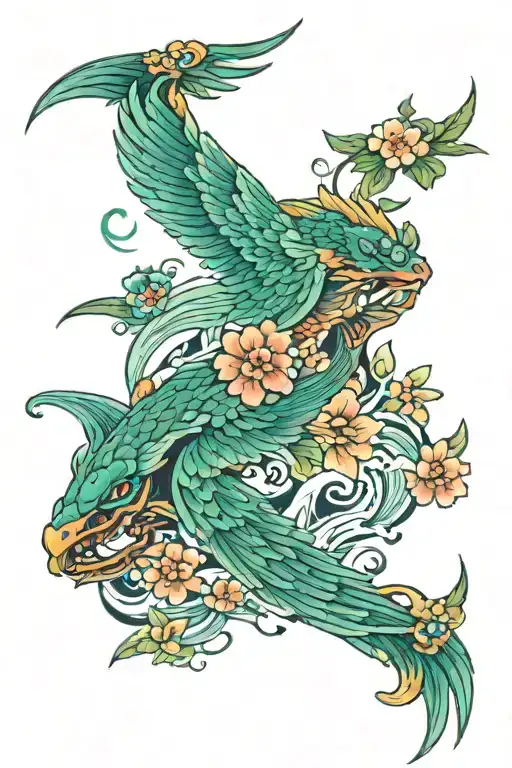 Wing With Water Green Tips