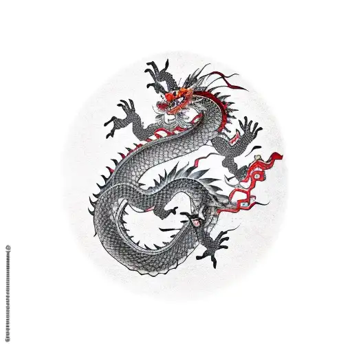 Chinese Dragon Spiraling Up Arm Holding Anatomical Heart