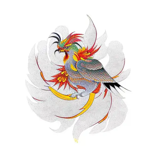 Phoenix Bird And Yellow Apricot Flower