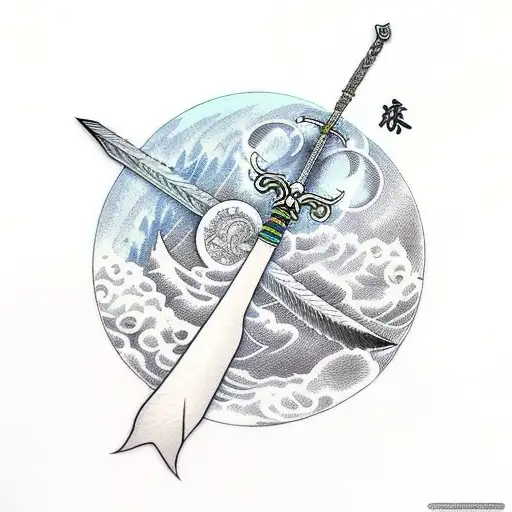 Sword And Feather Crossing A Moon