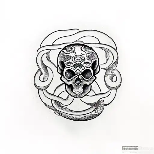 Human Skull Surrounded By A Snake