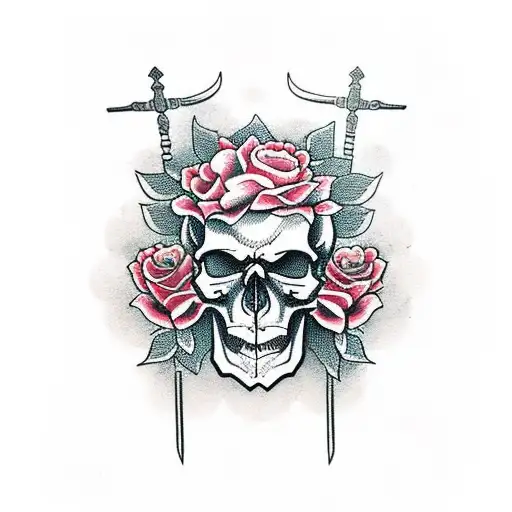 Skull With Roses And Sword