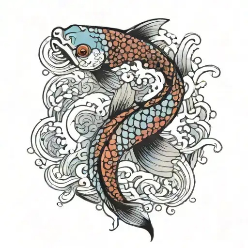 Koi Fish With Baku Colorfull Tattoo