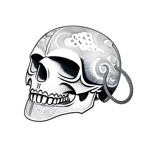 Warrior Skull With Helmet Under A Thunderstorm Tattoo