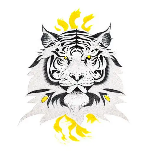 Black Tiger Climbing On A Tree With Yellow Eyes