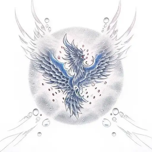 Phoenix With Water Droplets And Fire