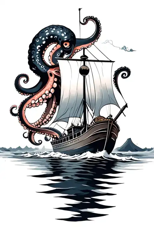 Octopus Attacking A Boat Sailing
