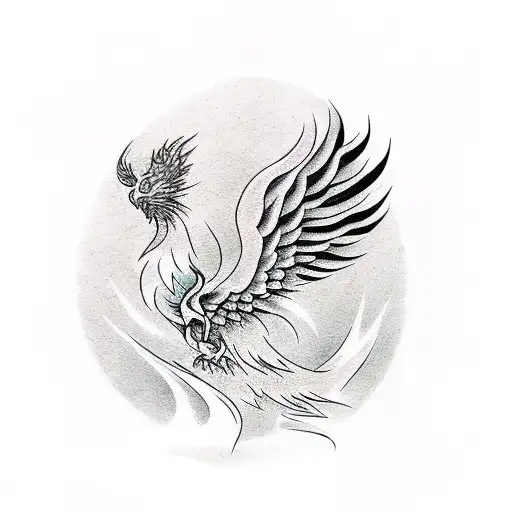 A Phoenix Rising From The Ashes With A Guitar Incorporated Into The Design