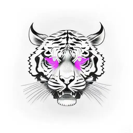 Tiger With Harley Davidson Logo And Skulls