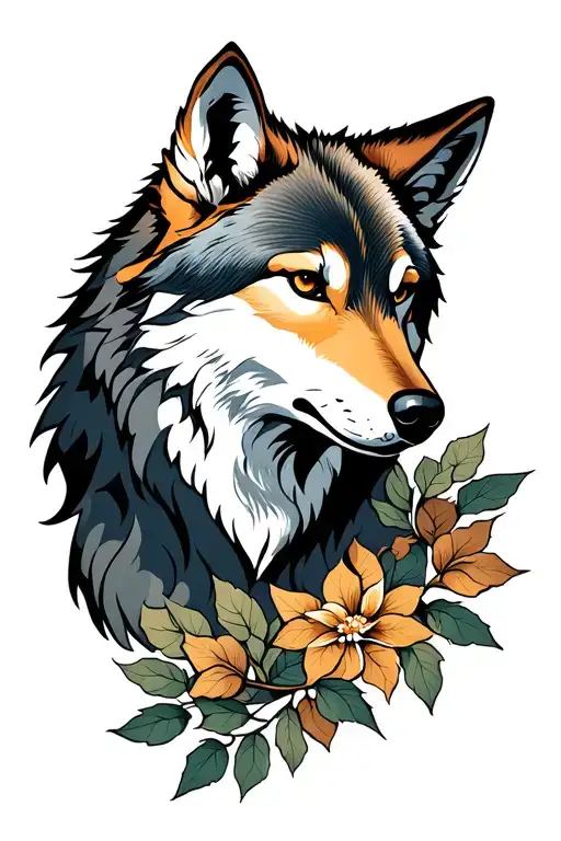 Traditional Wolf And Laurel Leaves