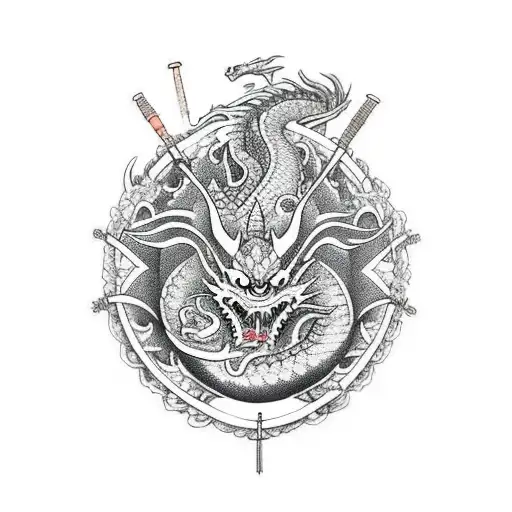 Ancient Dragon With Samurai