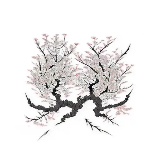 A Couples Tattoo Of A Withered Cherry Blossom Tree