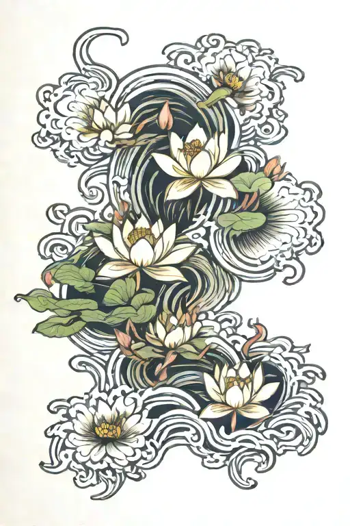 River Flowing With Lotus Flowers