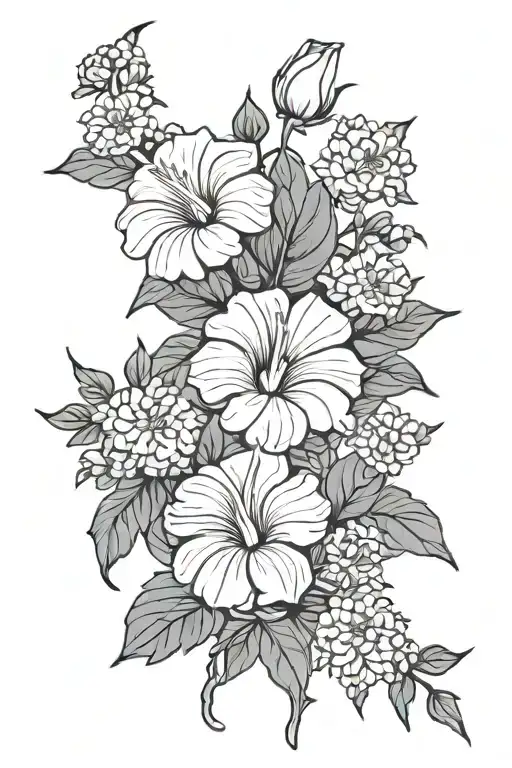 Morning Glory Flower And Aster Flower Bouquet Fine Line