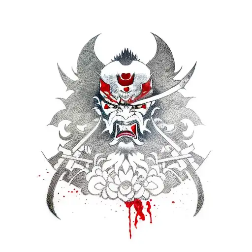 Samurai Joker With Blood On Blade In His Mouth
