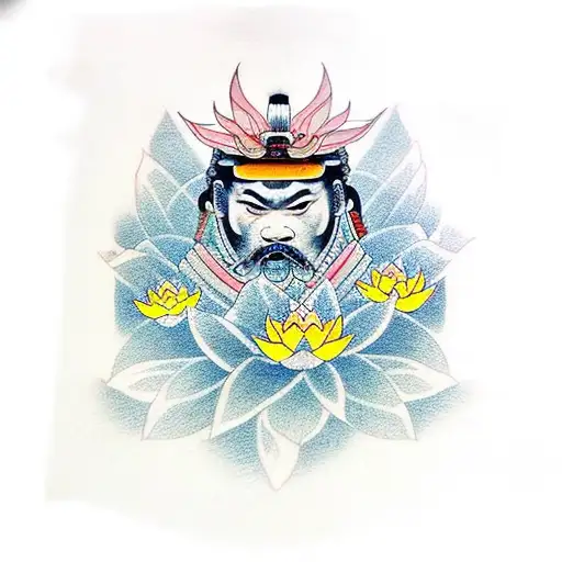 Samurai With Lotus Flower