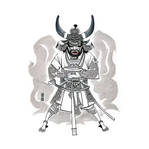 Samurai Fighting A Demon Oni