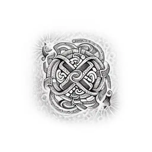 Bracelet Style Calf Tattoo With Endless Knot And Water And Fire Symbols