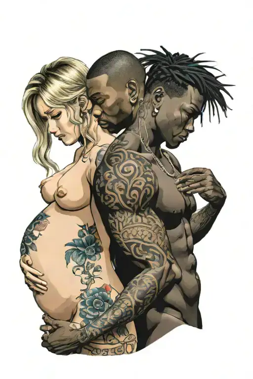 Nude Slim Young Pregnant European Blonde Teenage Girl And Muscular Black Man