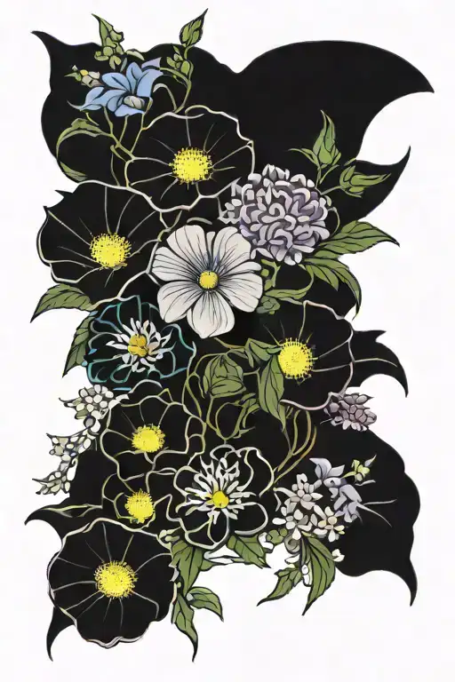 Morning Glory Flower And Aster Flower Bouquet Fine Line