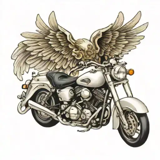 Incorporate A Detailed Motorcycle Engine Into A Pair Of Elegant Angel Wings