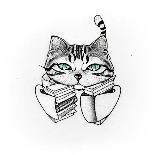 A Cat Curled Up On A Stack Of Books With A Steaming Cup Of Coffee Beside Them