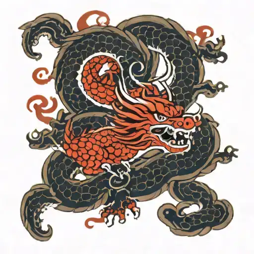Red Ink Chinese Dragon Flying