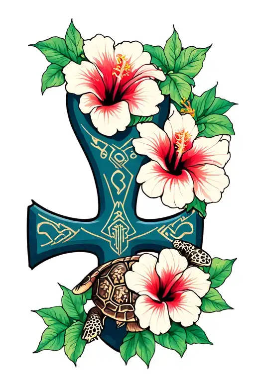 Hibiscus Turtles Ankh Cross