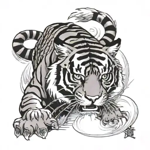 Asian Tiger With Koi Fish Shoulder Tattoo Design