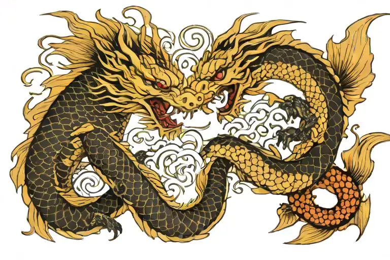Dragon And Koi Fish Fighting Each Other