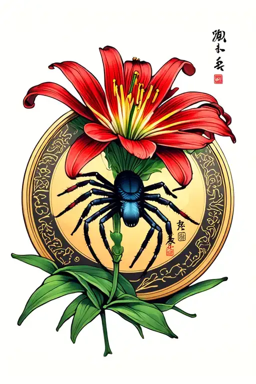 Red Spider Lily Flower On A Coin