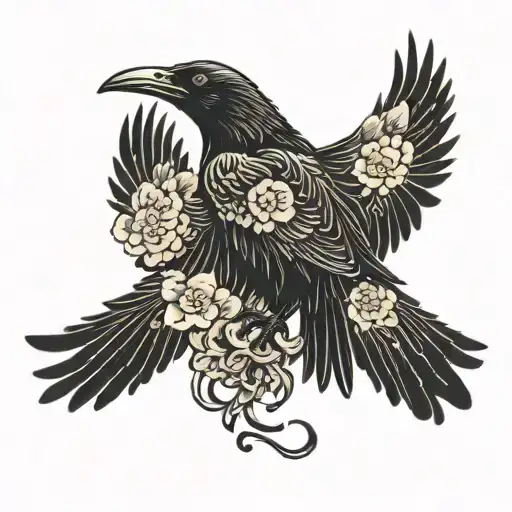 Crow With Open Wings Landing On Top