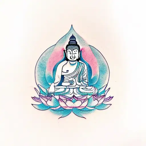 Female Budha Sitting In A Lotus With A Food Dog Figthing A Dragon