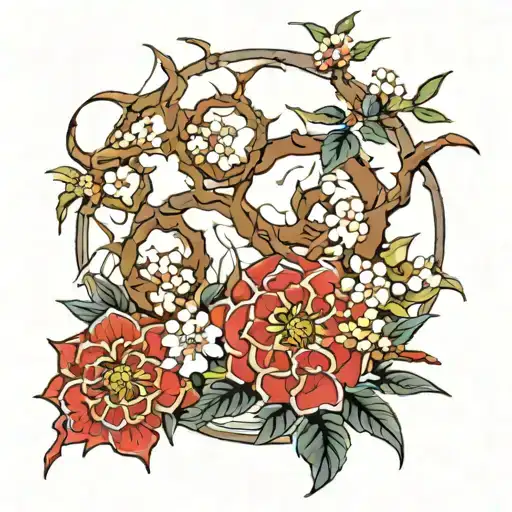 Circle Of Thorns And Flowers Growing Together