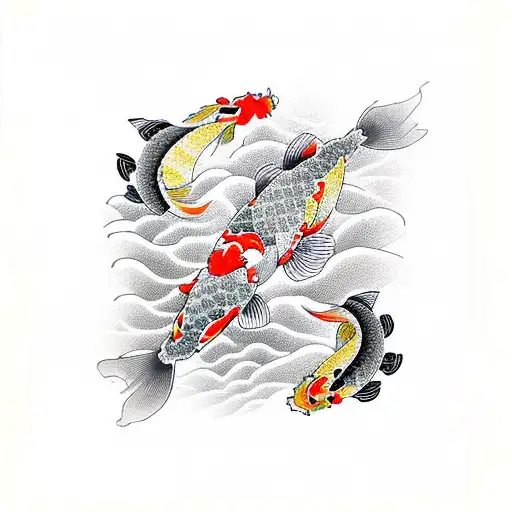 Two Koi Fish With One Of One Written In The Middle Of The Fishes