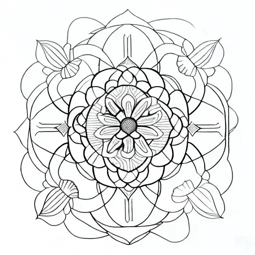 A Geometric Interpretation Of A Lily Flower Incorporating Elements Of A Butterfly And Lotus Flower