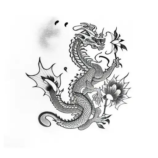 Dragon With Flower And Book
