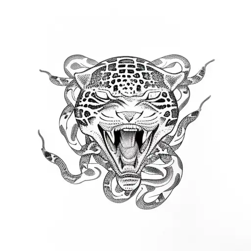 A Jaguar With A Snake Wrapped Around It