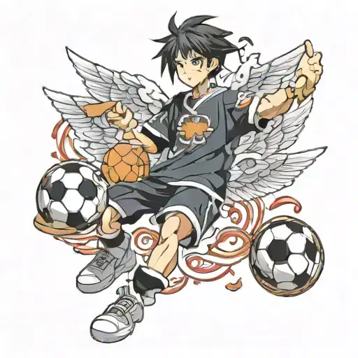 An Anime Character Holding A Soccer Ball With Pizza Slices As Wings