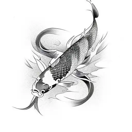 Two Koi Fish Black And White