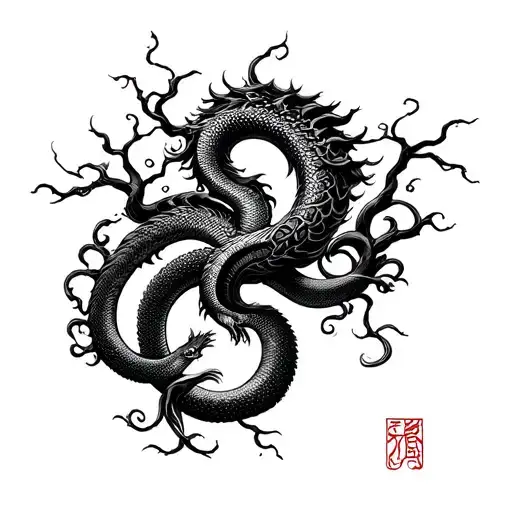 Yggdrasil With Ouroboros And Jormungandr And Serpents