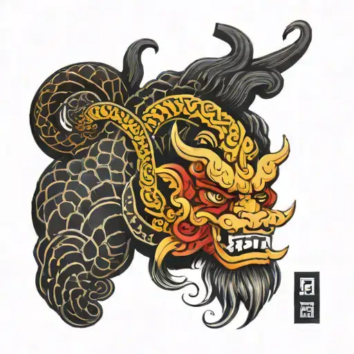 Japanese Greek Tattoo Black With Red On Arm