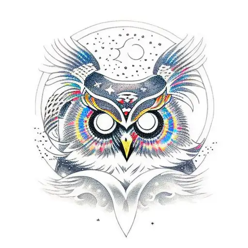 Owl With Moon And Stars