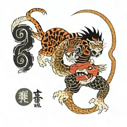 Monkey Next To A Dragon And Tiger