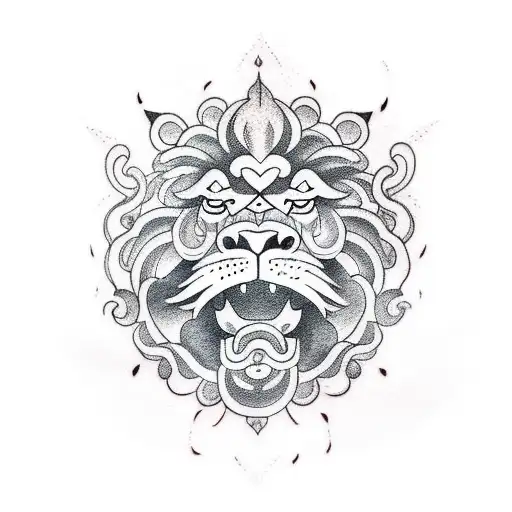 A Minimalist Tattoo Of A Lion Dancing To Music On A Beach At Sunset