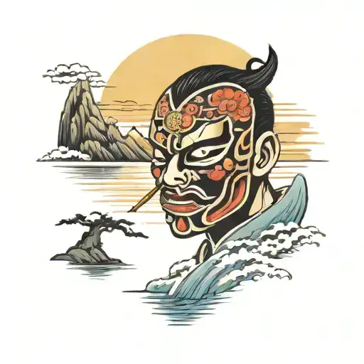 Japan Mask Admiring A Sunset