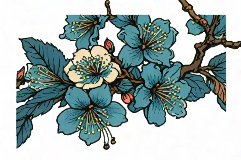 Cherry Blossoms On Blue Background