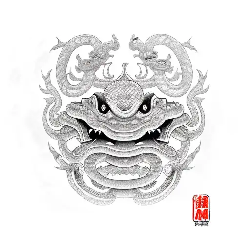 Oni Mask With Snake In Eyes And Cherry Petals Courronne